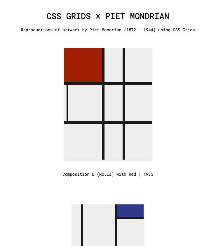 Screenshot of the Piet Mondrian webpage