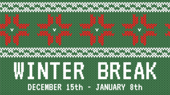 digital display designed to show an ugly sweater style winter break announcement